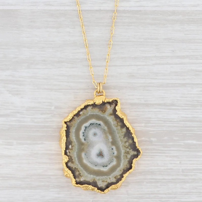 women's crystal healing necklaces-New Nina Wynn Necklace Agate Geode Crinkle Chain Sterling Gold Vermeil 24-26”