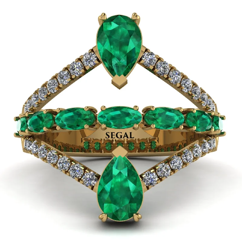 women's boho rings-Symmetrical Twist Shank Pear Emerald Ring - Eliza No. 4