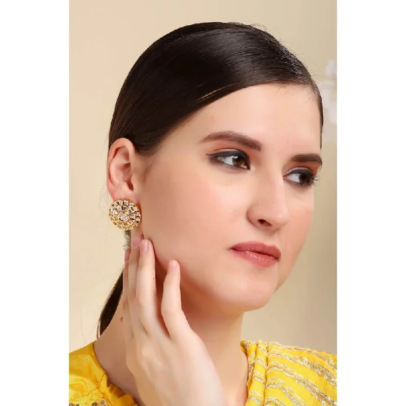 women's ethnic earrings-Auraa Trends Statement Kundan Gold Plated Stud Earring