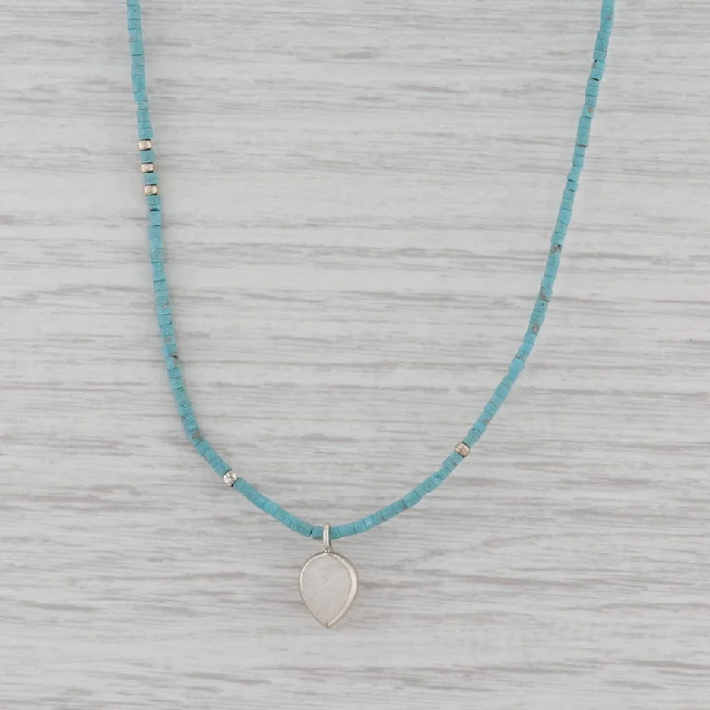 women's moonstone necklaces-New Nina Nguyen Turquoise Bead Lotus Necklace Moonstone Pendant Sterling Silver