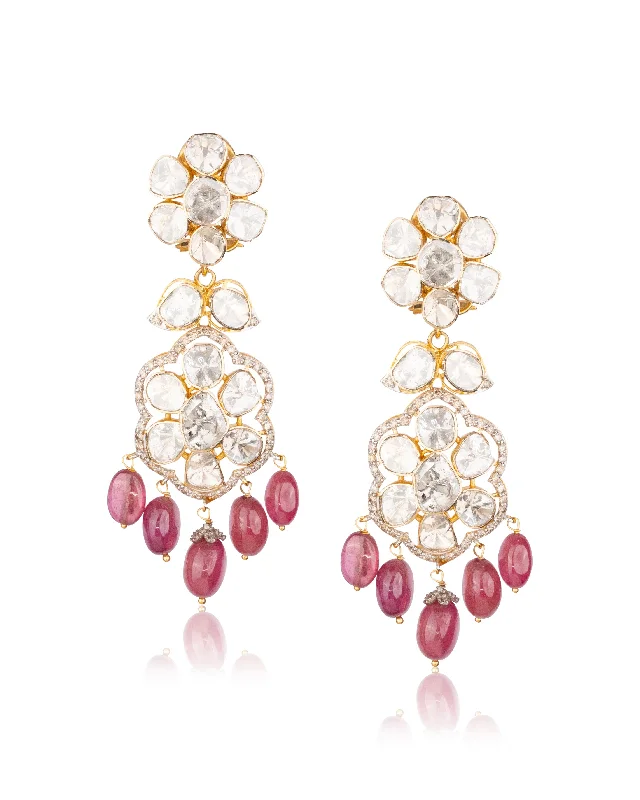 women's drop earrings-Mruti Polki And Diamond Long Earrings