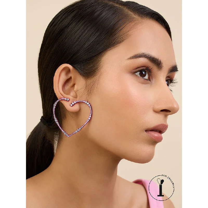 women's shell earrings-Isharya Big Pink Heart in Signature Colored Plating Earrings