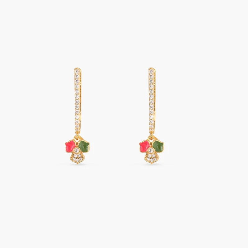 women's sleek and modern earrings-Pansy Floral CZ Shine Drop Earrings