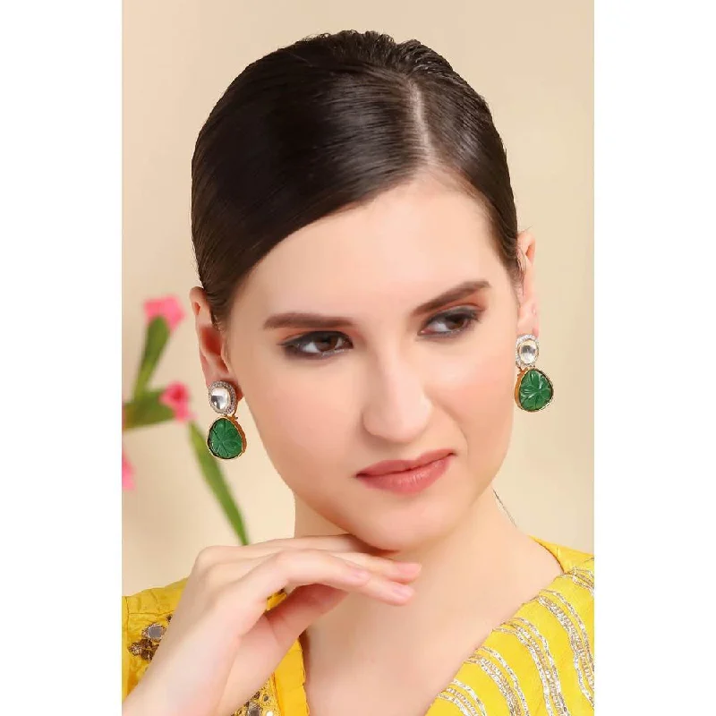 women's protective charm earrings-Auraa Trends Green Kundan Statement Earring with Zircon