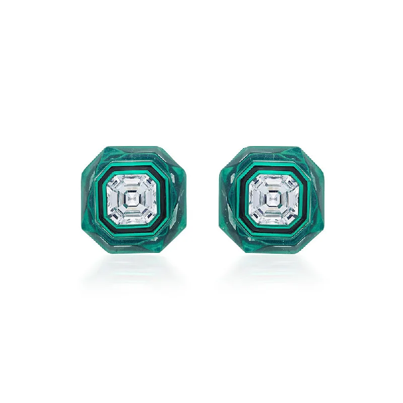 women's punk earrings-Isharya B Dazzle Infinity Cut Green Crystal Studs In Coloured Plating