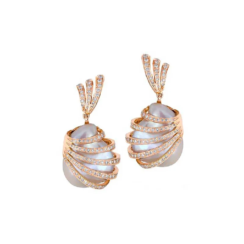 women's boho earrings-Kaj Fine Jewellery Diamond and Pearl Earrings in 18KT Rose Gold