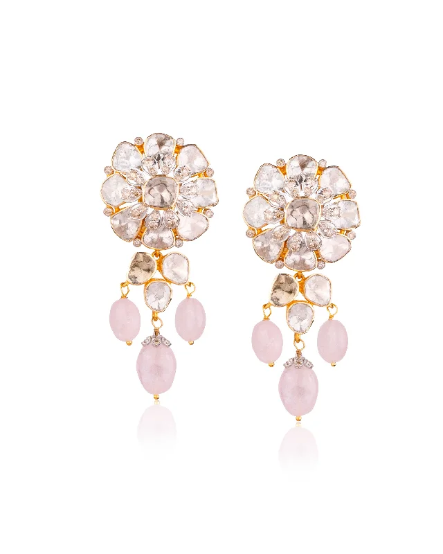 women's animal-shaped earrings-Yukta Polki And Diamond Long Earrings