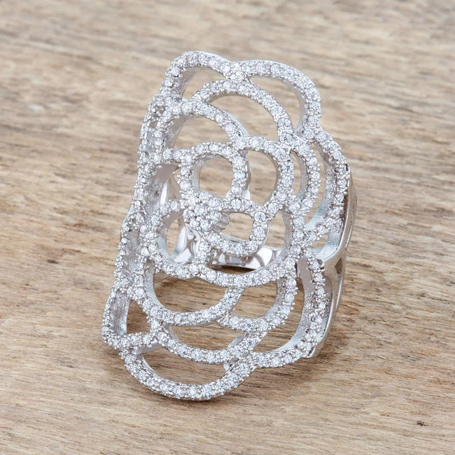 women's sleek and modern rings-Rosa CZ Rose Filigree Silver Cocktail Ring | 2.5ct