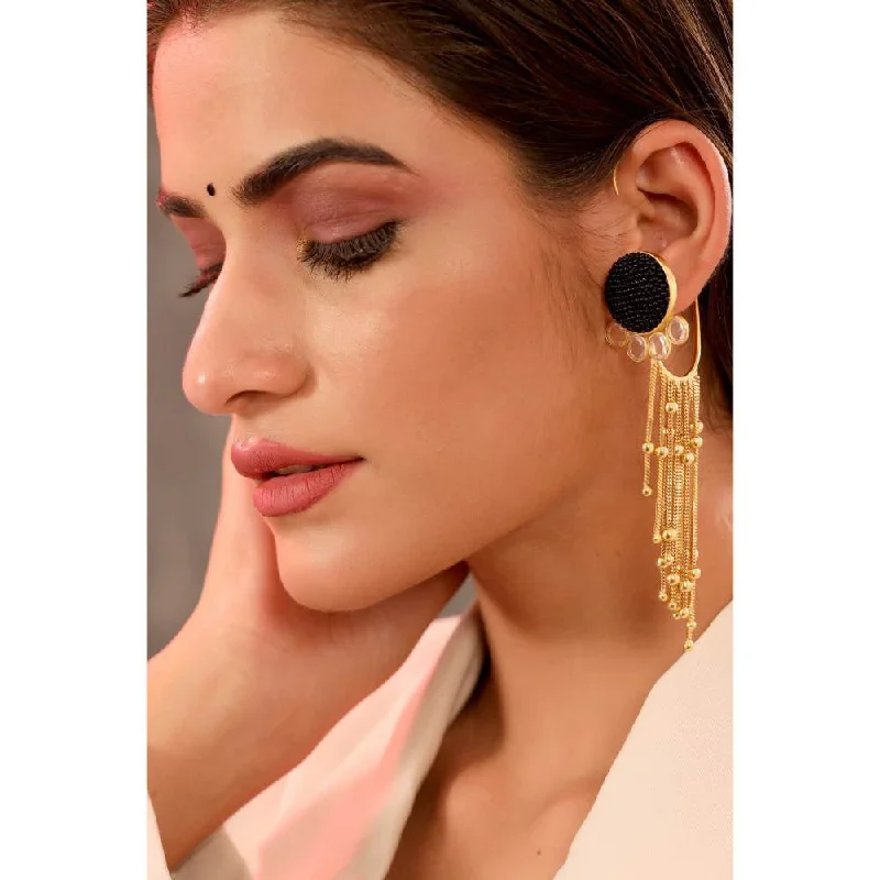 women's minimalist earrings-Zurooh 18K Gold Plated Statement Ear cuff With Dangling Chains