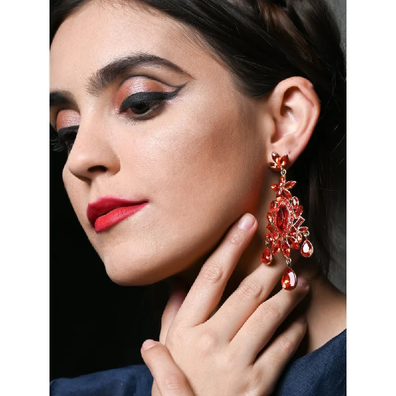 women's handcrafted earrings-Odette Red And Golden Rhinestone Earring