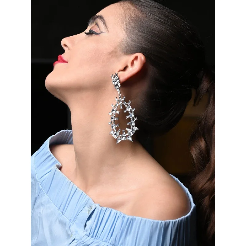 women's customized earrings-Odette White Rhinestones Tear Drop Shaped Earring