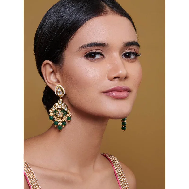 women's star earrings-Curio Cottage Meira Kundan Ethnic Beads and Pearls Chandbali Earrings