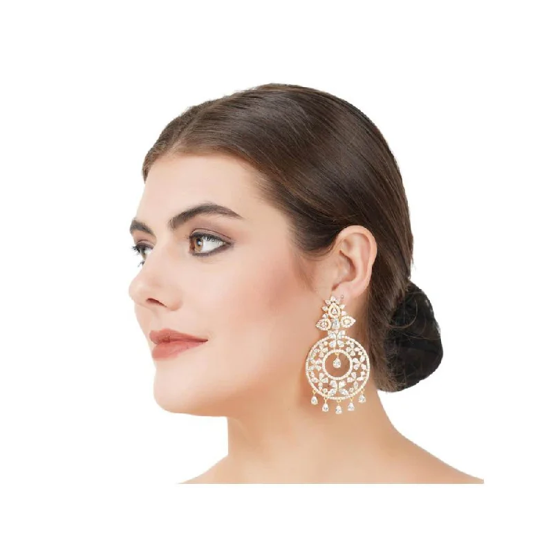 women's religious earrings-Auraa Trends Rhodium Plated American Diamond Silver Zircon Earring Set