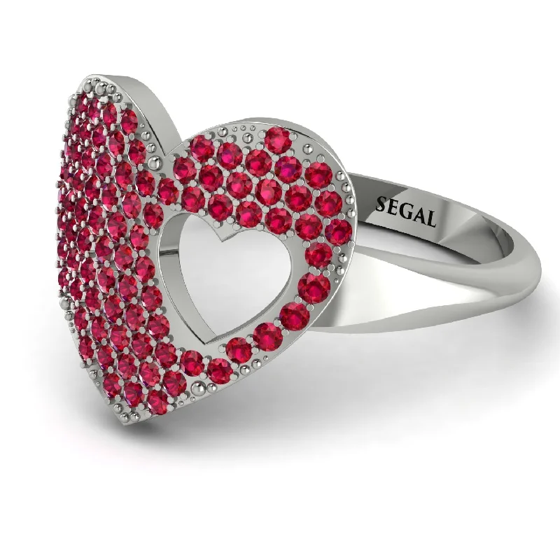 women's lucky charm rings-Ruby Heart With Missing Piece - Camille No. 12