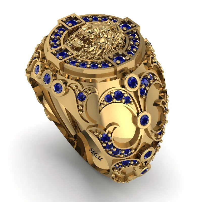 women's delicate charm rings-Sapphire Royal Lion Men Signet Ring - Terry No. 13