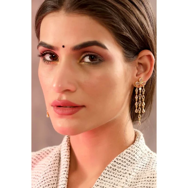 women's drop earrings-Zurooh 18K Gold Plated Polki Chandelier Earrings