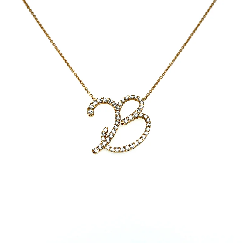 women's summer necklaces-18k yellow gold initial "b" necklace with diamonds