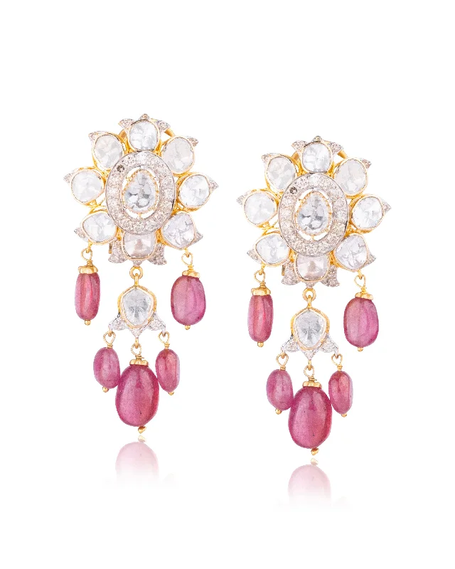 women's oversized earrings-Sumaita Polki And Diamond Long Earrings