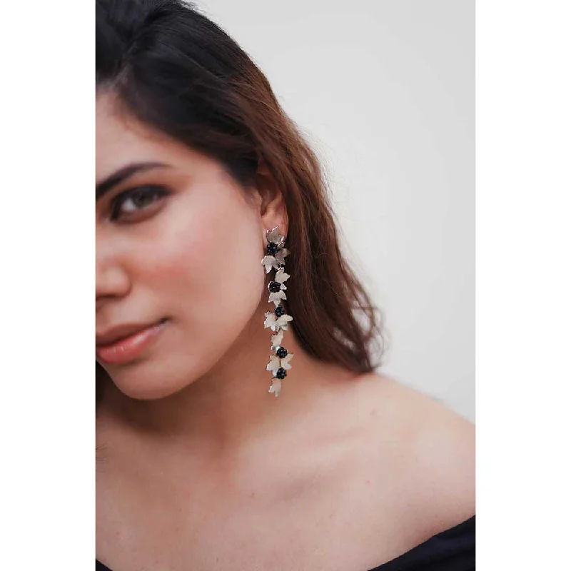 women's fruit-shaped earrings-Aarjavee Silver Petal Danglers