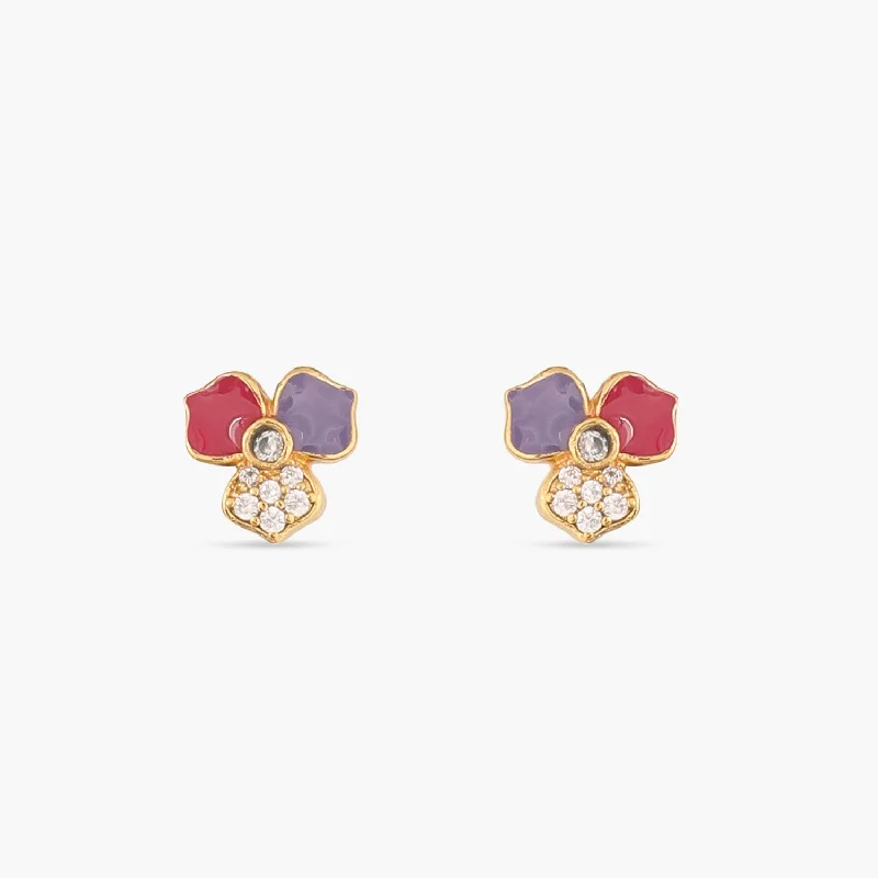 women's bold fashion earrings-Pansy Floral CZ Classic Stud Earrings