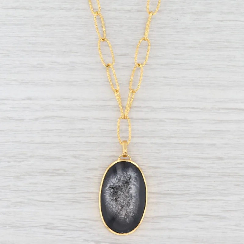 women's moonstone necklaces-New Nina Nguyen Druzy Geode Quartz Pendant Necklace Sterling Gold Vermeil 20.5"