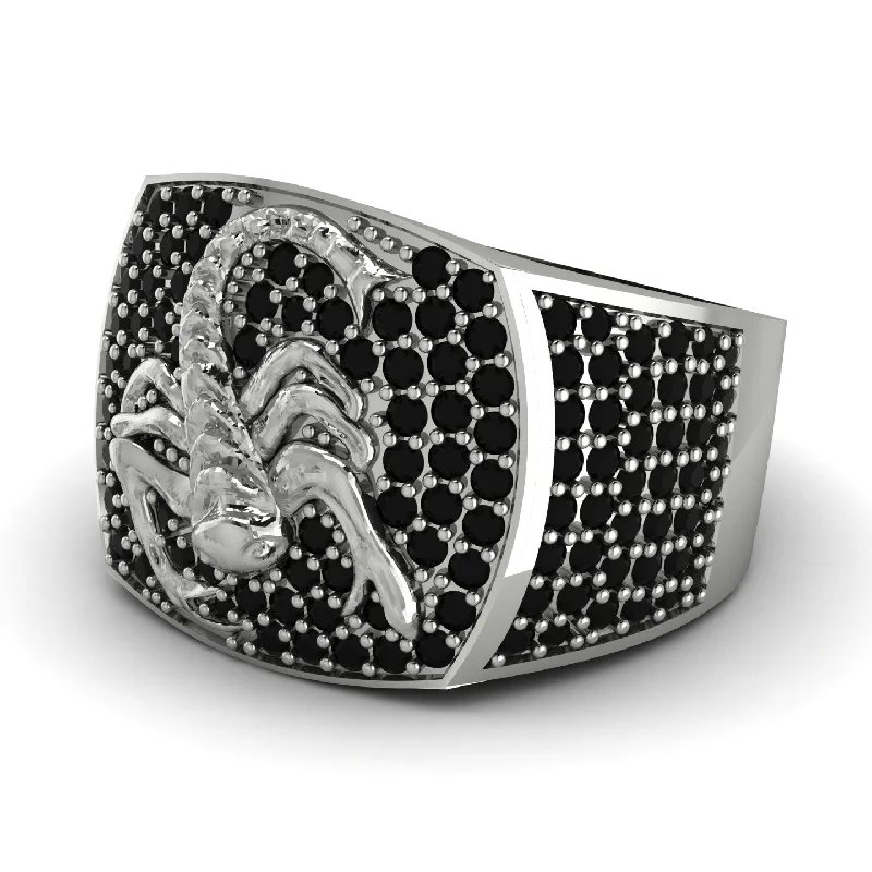 women's stacked rings-Scorpion Men Black Diamond Signet Ring - Sean No. 9