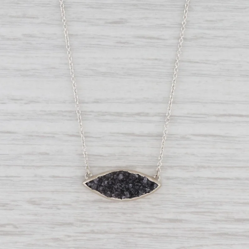 women's winter necklaces-New Nina Nguyen Black Druzy Quartz Pendant Necklace Sterling Silver 17-19"