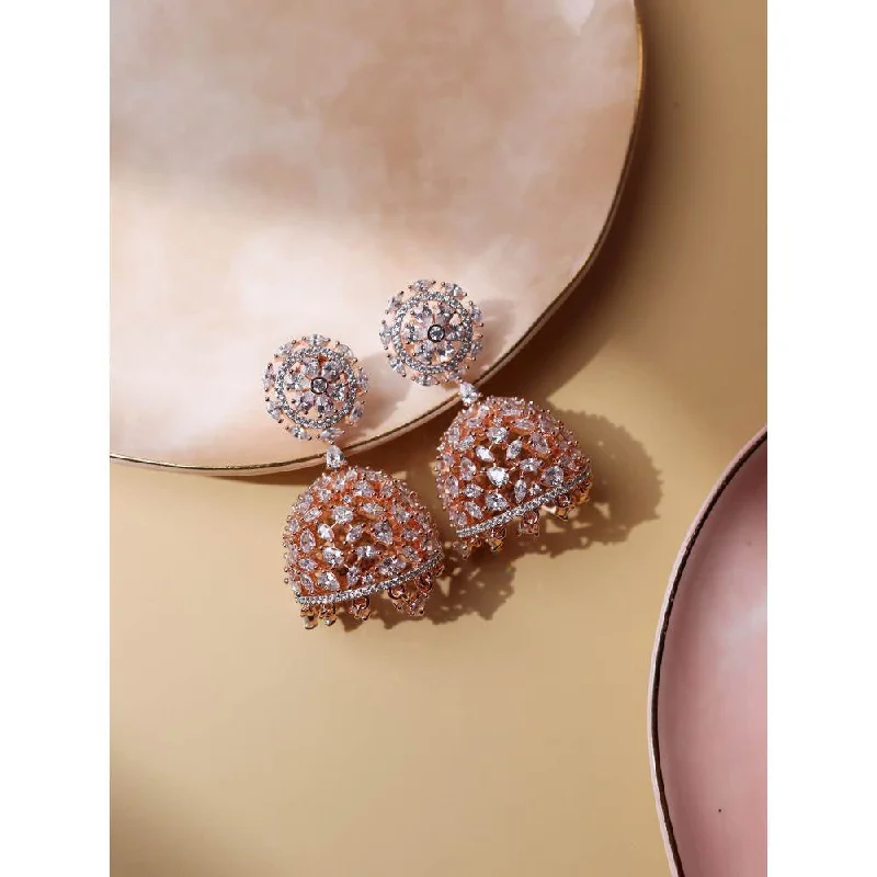 women's oversized earrings-Curio Cottage Diamante Cubic Zirconia Rose Gold Jhumki Earrings