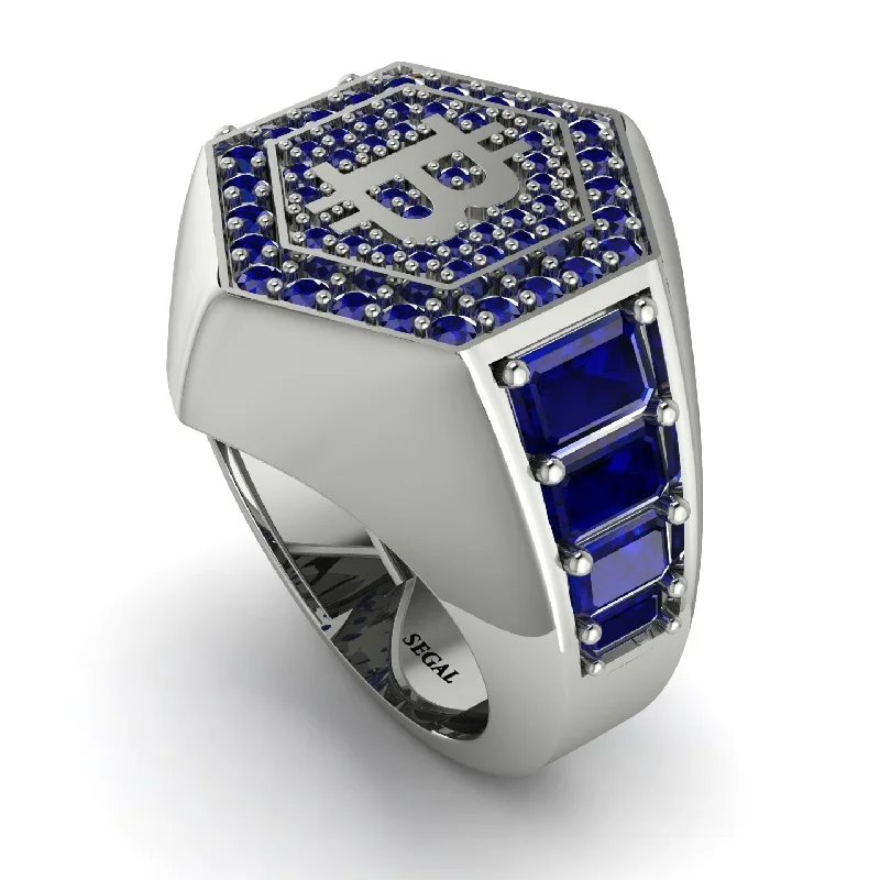 women's handmade rings-Bitcoin Sapphire Signet Ring - Axel No. 45