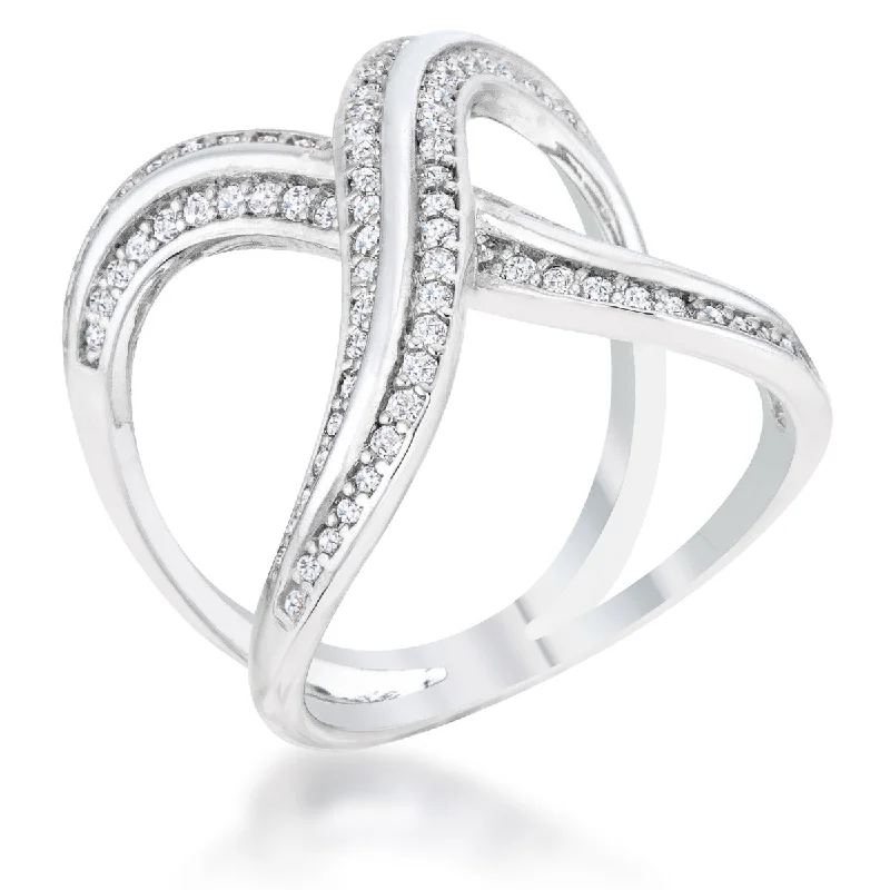 women's luxury designer rings-Christa CZ Rhodium Fashion X Ring | 0.4ct