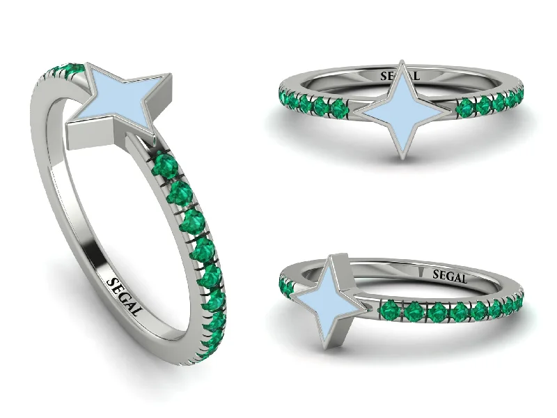 women's floral engraved rings-Elegant Enamel 4 Point Star Emerald Ring - 4 Point Star No. 6