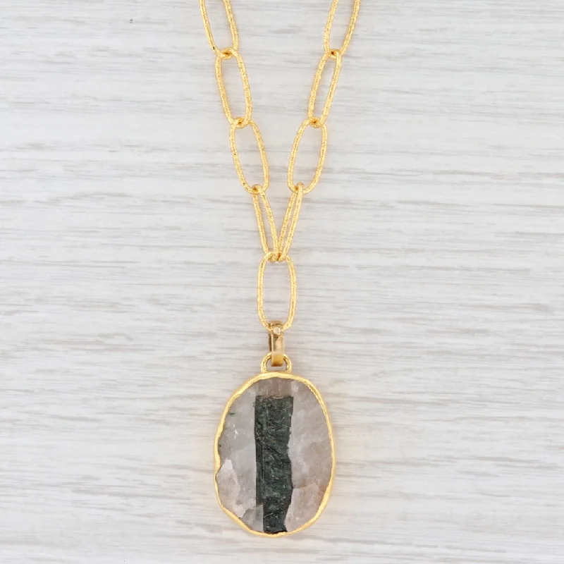 women's winter necklaces-New Nina Nguyen Druzy Tourmaline Quartz Pendant Necklace Sterling Gold Vermeil