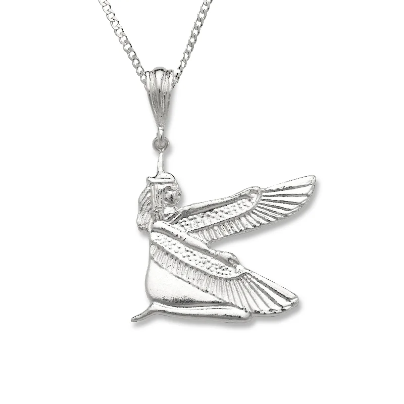 women's zodiac necklaces-Egyptian Goddess Isis with Wings .925 Sterling Silver Pendant Necklace