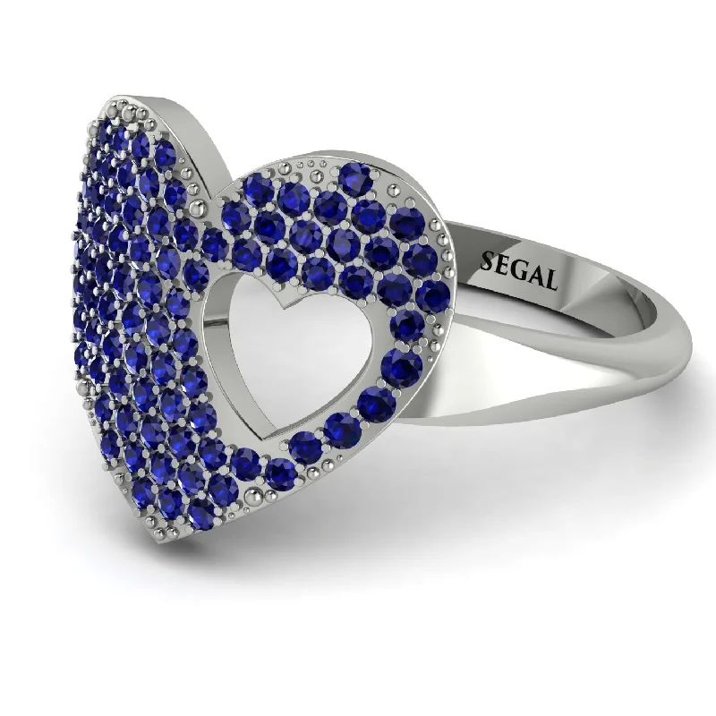 women's simple elegant rings-Sapphire Heart With Missing Piece - Camille No. 15