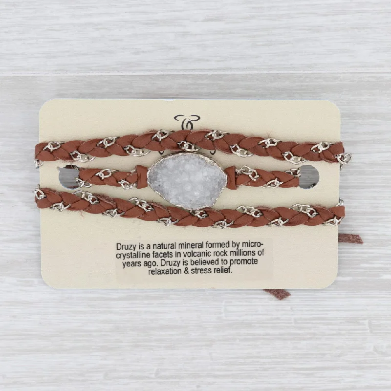 women's matching couple necklaces-New Nina Wynn Cordelia Necklace Woven Brown Leather Tags Druzy Quartz