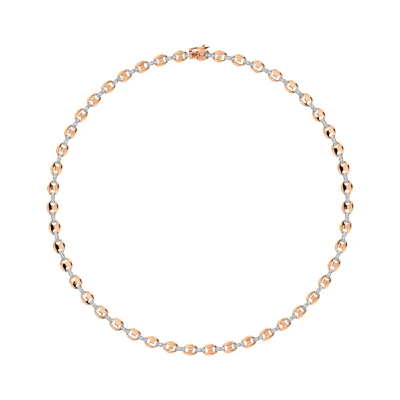 women's ruby necklaces-Diamond 1 1/3 Ct.Tw. Puffy Mariner Link Necklace in 14K Rose Gold