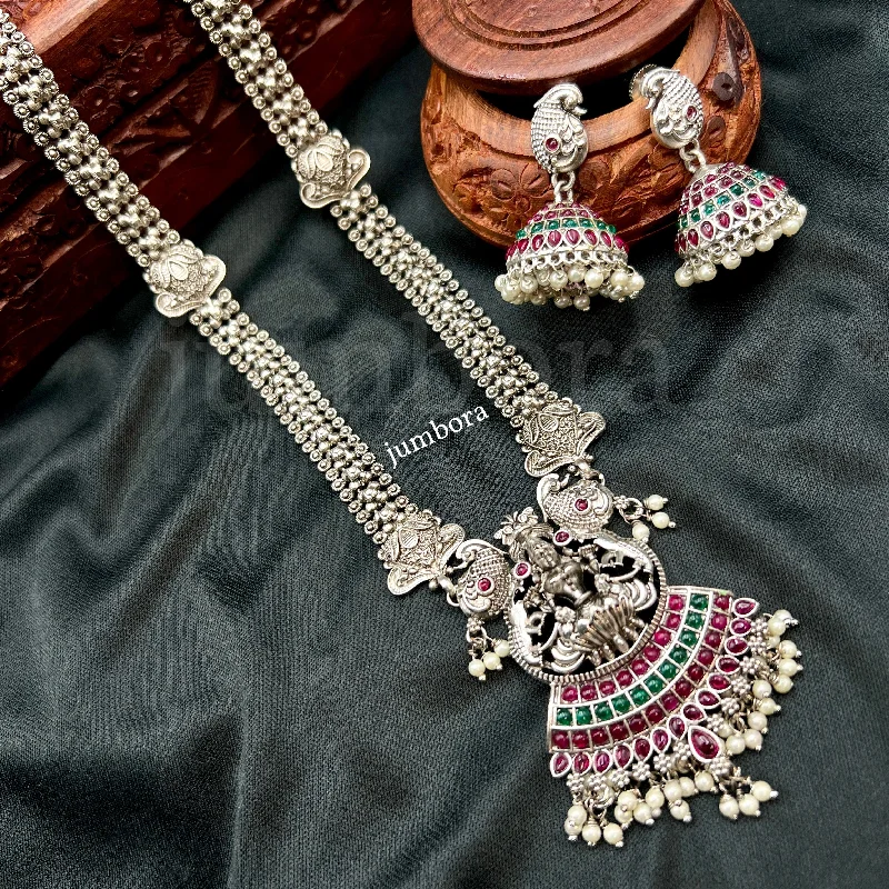 women's bar necklaces-Lakshmi Oxidized German Silver Kemp Necklace Set