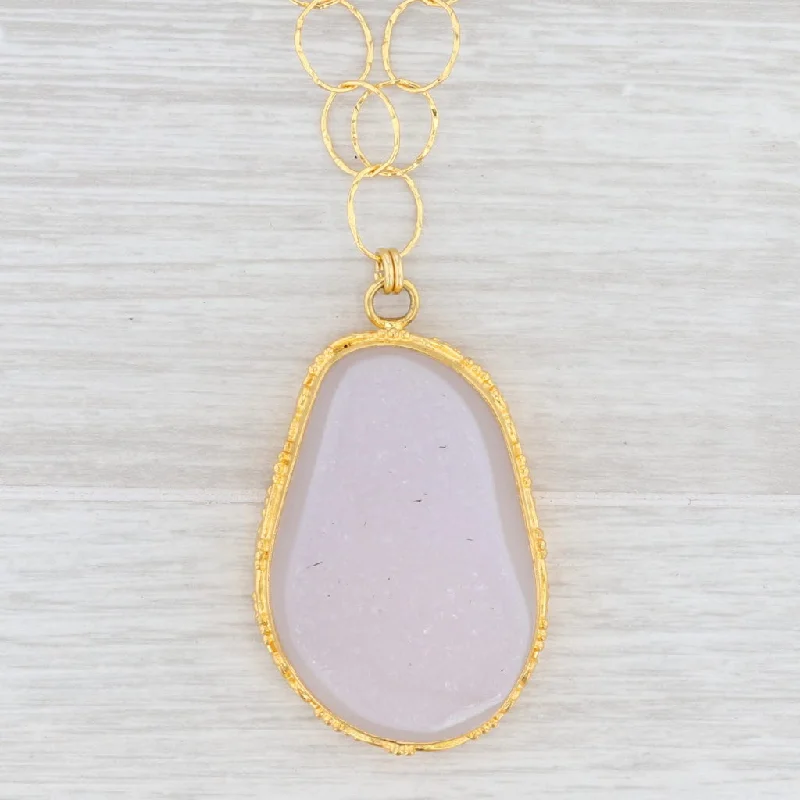 women's tribal necklaces-New Nina Nguyen White Druzy Quartz Pendant Necklace 18.5" Sterling Gold Vermeil