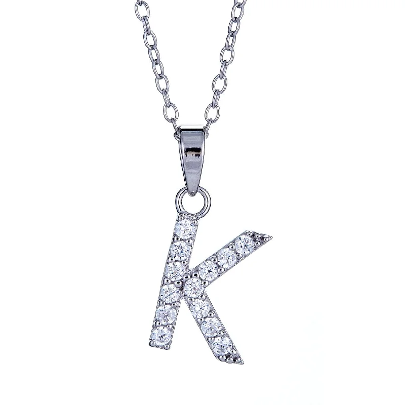 women's summer necklaces-Better Jewelry 925 Sterling Silver Classic CZ Studded Initial Pendant Necklace (2 grams)