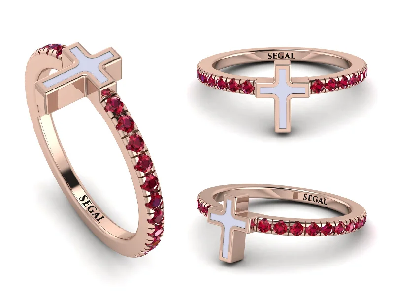 women's moonstone rings-Elegant Enamel Cross Ruby Ring - Cross No. 11