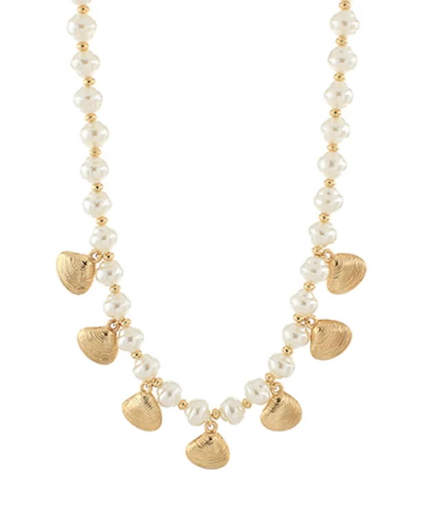 women's delicate chain necklaces-Metal Clams Charm Pearl Bead Necklace