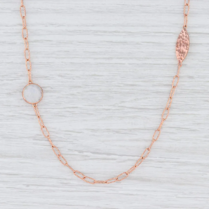 women's birthstone necklaces-New Nina Nguyen Moonstone Station Necklace Sterling Silver Rose Gold Vermeil 36"