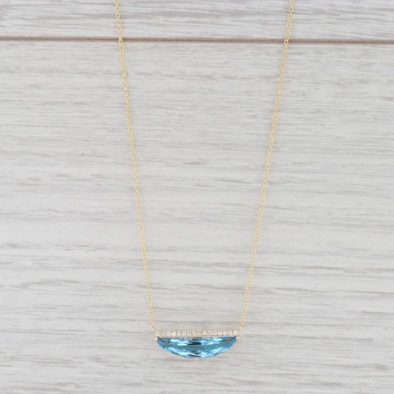 women's ruby necklaces-New 3.09ctw Blue Topaz Diamond Pendant Necklace 14k Yellow Gold 16" Cable Chain