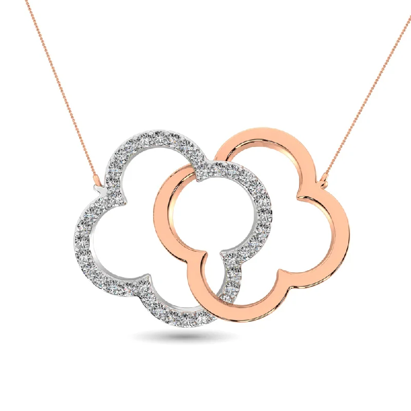 women's celestial planet necklaces-Diamond 1/6 ct tw Symatrical Flower Necklace  in 10K Rose and White Gold