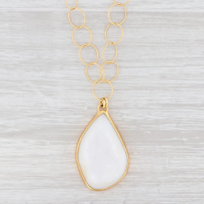 women's celestial moon necklaces-New Nina Nguyen White Druzy Quartz Agate Pendant Necklace 20" Sterling 22k Gold