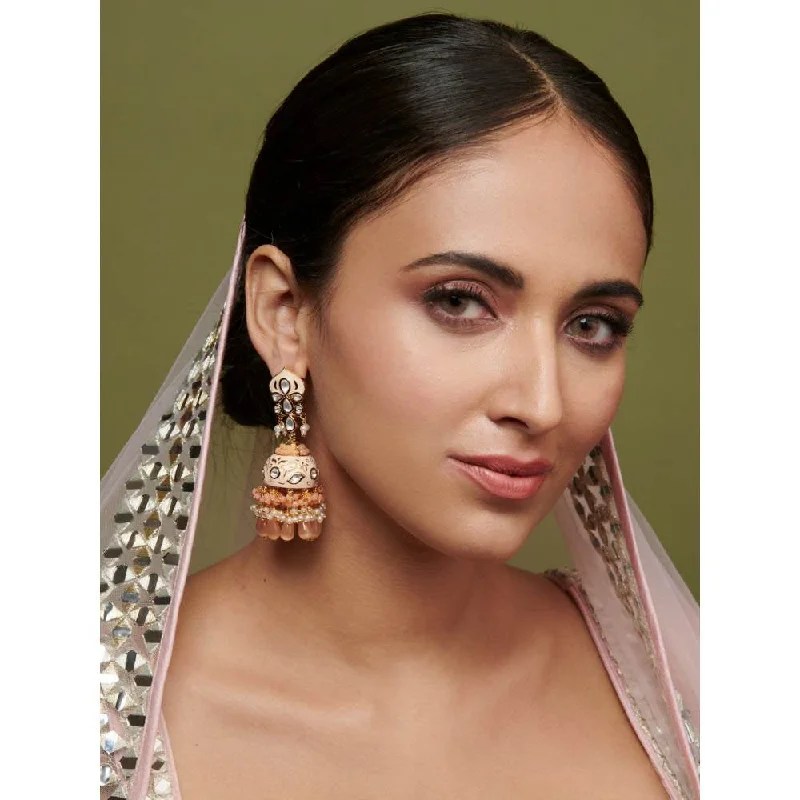 women's asymmetrical earrings-Curio Cottage The Bridal Edit - Peach Enamel Jhumki Earrings