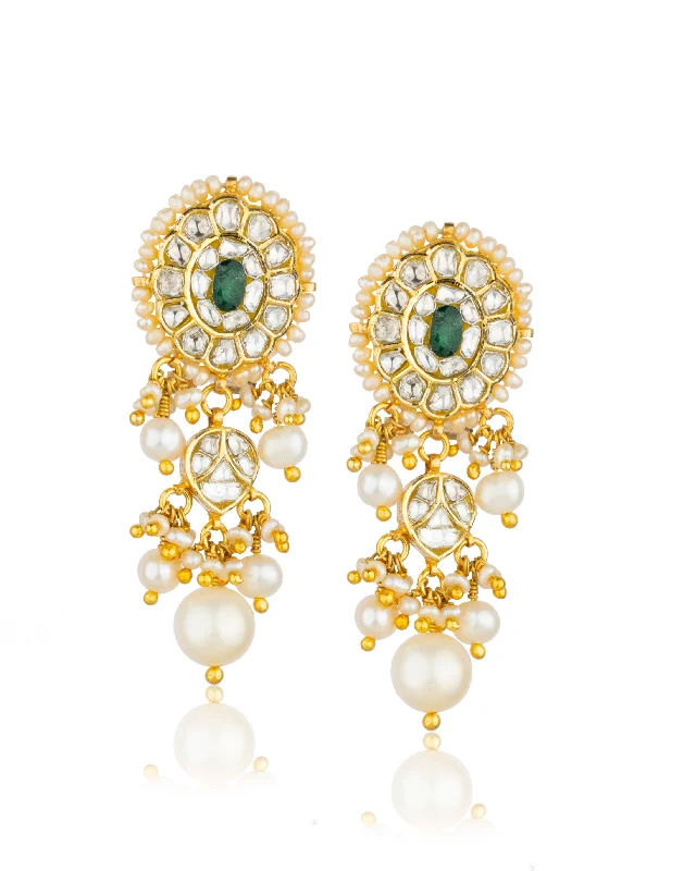 women's dangling pearl earrings-Prerna Polki Long Earrings