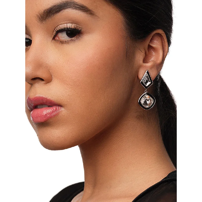 women's moon earrings-Isharya Bougie Crystal Drop Earrings In Rhodium Plated