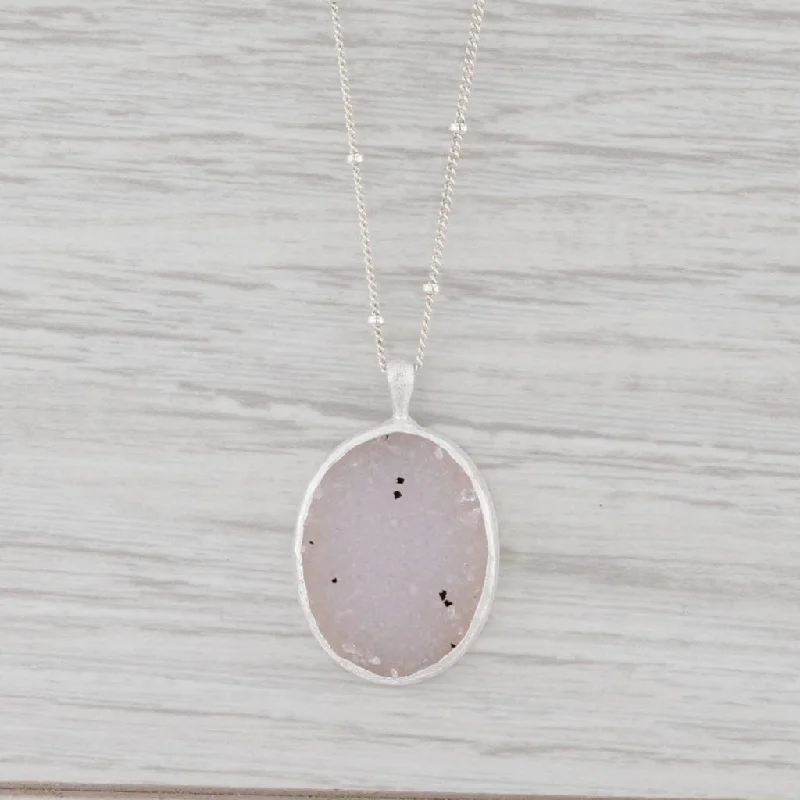 women's delicate pendant necklaces-New Nina Nguyen Druzy Quartz Pendant Necklace Sterling Silver 15-17" Adjustable