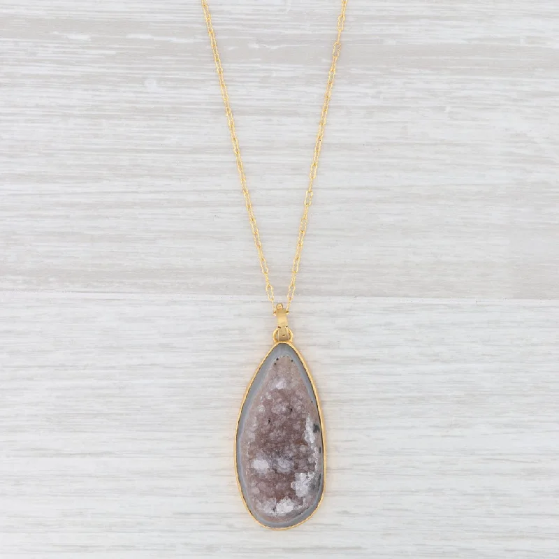 women's delicate charm necklaces-New Nina Nguyen Agate Druzy Quartz Pendant Necklace Sterling Gold Vermeil